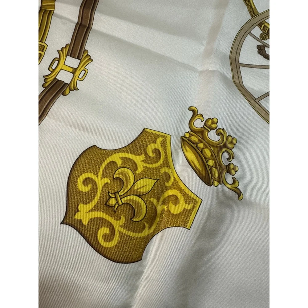 Women's Celine One Size White Navy Blue Carriage Print Silk Scarf
